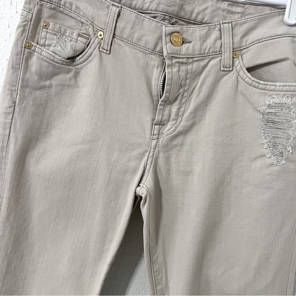 7 For All Mankind “The Slim Cigarette” Destroyed Women’s Jeans Size 27 Beige EUC - Picture 4 of 11